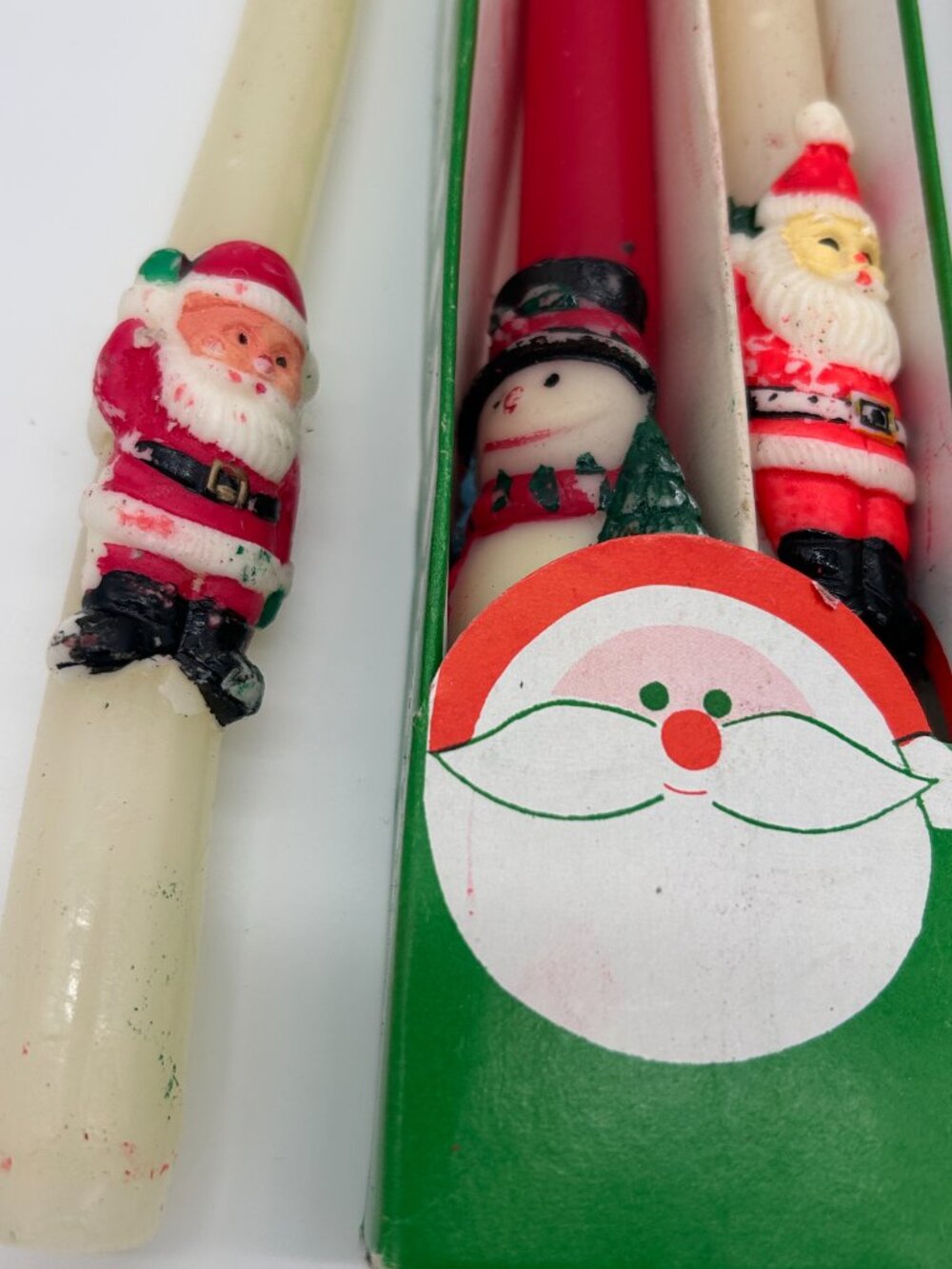 VTG 1960's Unused 12” Santa Taper Candles with Box Lot of 5 Santa Snowman - Picture 2 of 7